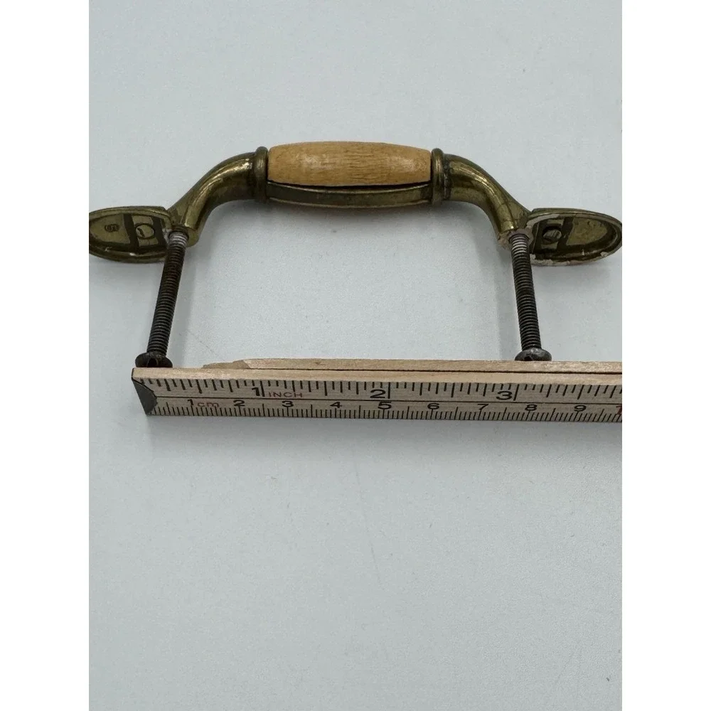 Vintage Brass Oak Wood Cabinet Drawer Handles Total Of 8 - 3 New In Package